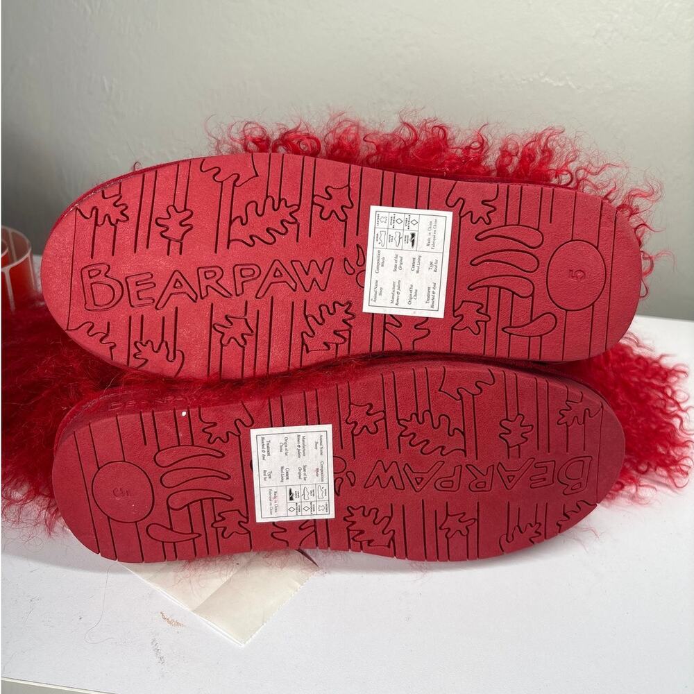 Bearpaw Boo Boots from Finish Line Youth 5 Red Suede Lamb Hair Mid-Calf Pull-On - Picture 4 of 5